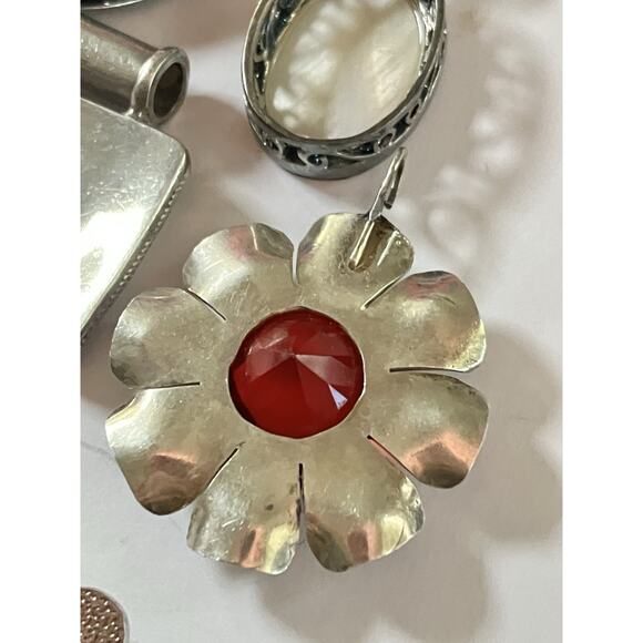 Vtg 925 Sterling Silver Pendant Lot Large Glass Resin Shell Cross Greek Mexico - Picture 8 of 8